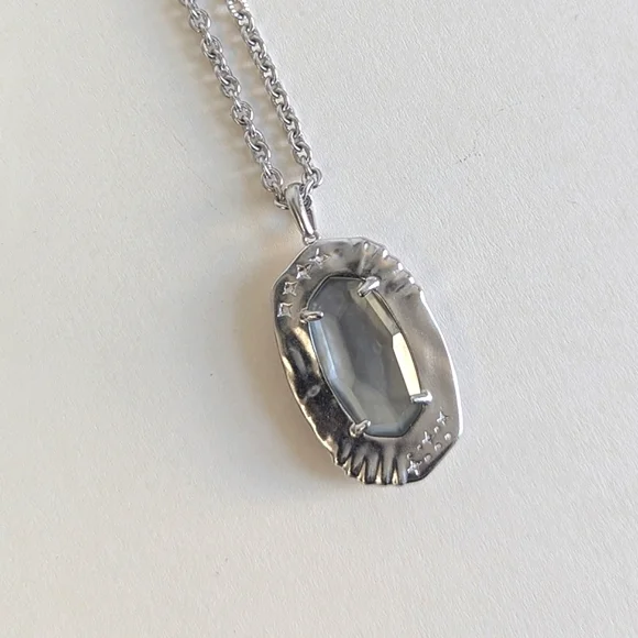 Kendra Scott Anna Gray Apatite Pendant Long Chain Necklace Cubic Zirconia Accent - Picture 5 of 11